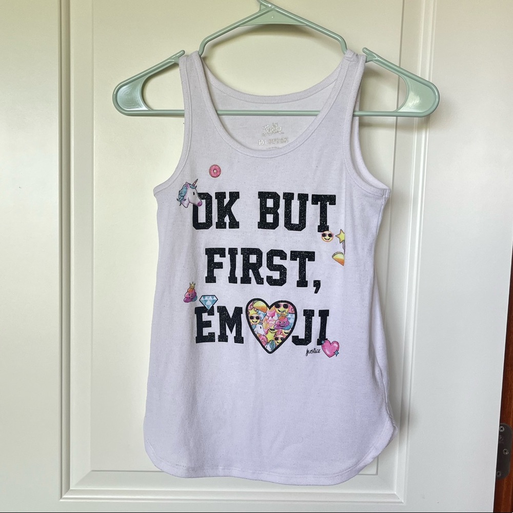 Girl’s Justice Emoji White Tank Top